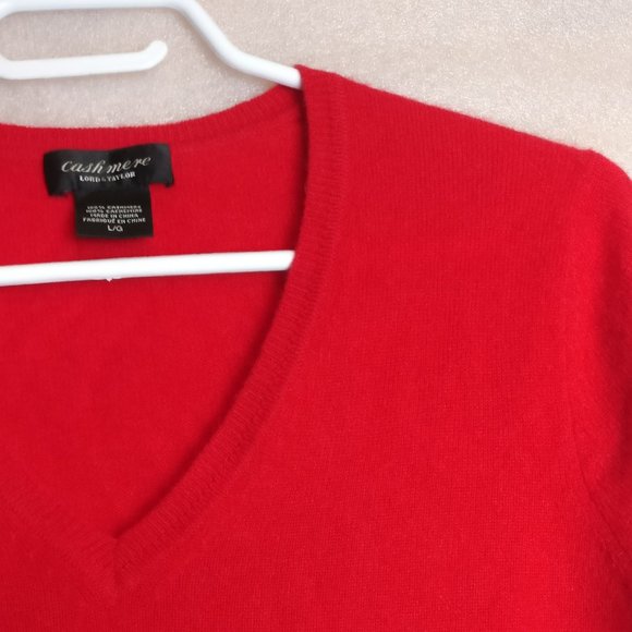 RED V-NECK PURE CASHMERE LONGSLEEVE SWEATER L with measurement - Picture 5 of 6